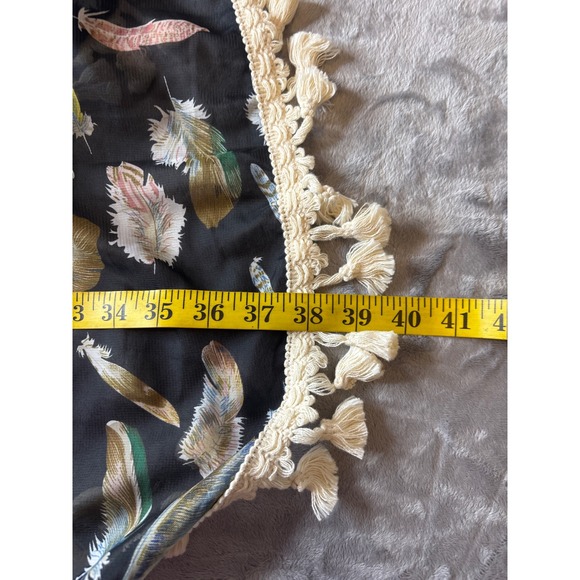 Judith March Feather Print Kimono Tassel Trim Open Front Cover Up Small - Picture 9 of 10